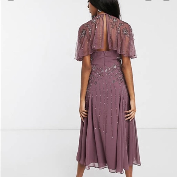 ASOS Floral Embellished Cape Midi Dress Dusty Purple Size 4 - Picture 4 of 15